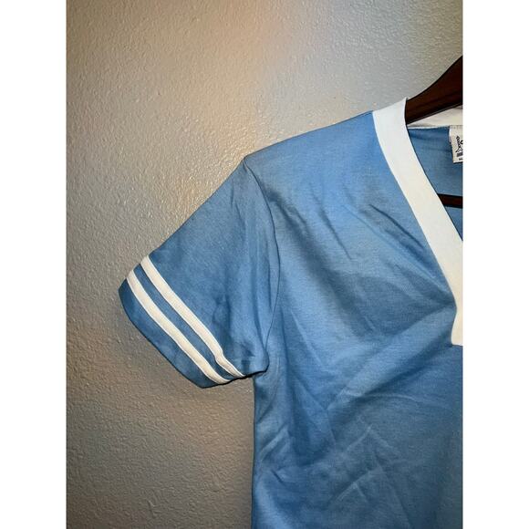 80s Women's Le Riche Blue White Shirt Top Blank VTG Women Medium - Picture 4 of 10